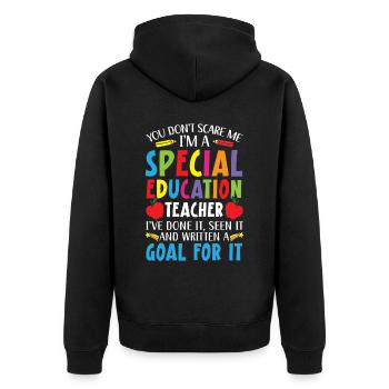 Du erschreckst mich nicht, ich bin ein Sonderschullehrer - Unisex Premium Bio Zip Hoodie - Schwarz - Hinten - Nico (187cm)