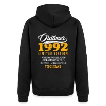 30 Jahre Oldtimer 1992 Jahrgang Geburtstag - Unisex Premium Bio Zip Hoodie - Schwarz - Hinten - Nico (187cm)