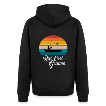 Reel Cool Granna Fishing Gifts - Unisex Premium Bio Zip Hoodie - Schwarz - Hinten - Nico (187cm)