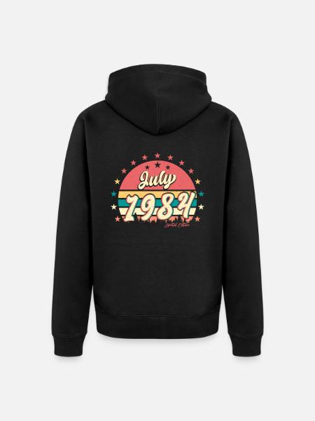 1984 Juli Beste Geschenkidee - Unisex Premium Bio Zip Hoodie - Schwarz