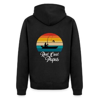 Reel Cool Papas Fishing Gifts - Unisex Premium Bio Zip Hoodie - Schwarz - Hinten - Nico (187cm)