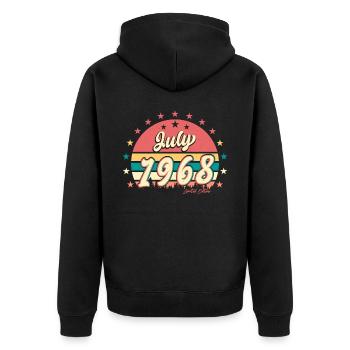 Retro 1968 Juli - Unisex Premium Bio Zip Hoodie - Schwarz - Hinten - Nico (187cm)