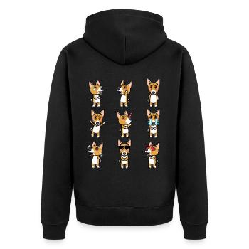 Basenji Hund Emoticon - Unisex Premium Bio Zip Hoodie - Schwarz - Hinten - Nico (187cm)