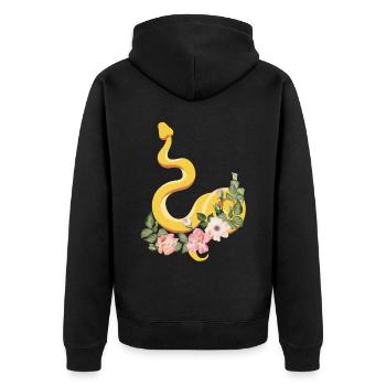 Snake Serpent Flower Floral - Unisex Premium Bio Zip Hoodie - Schwarz - Hinten - Nico (187cm)