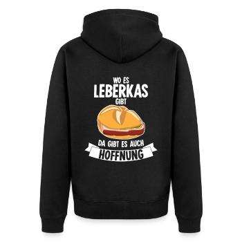 Leberkäse Fleischkas Leberkas - Unisex Premium Bio Zip Hoodie - Schwarz - Hinten - Nico (187cm)