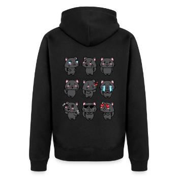 Schwarze Katze Kawaii Emoticons Aestheti - Unisex Premium Bio Zip Hoodie - Schwarz - Hinten - Nico (187cm)