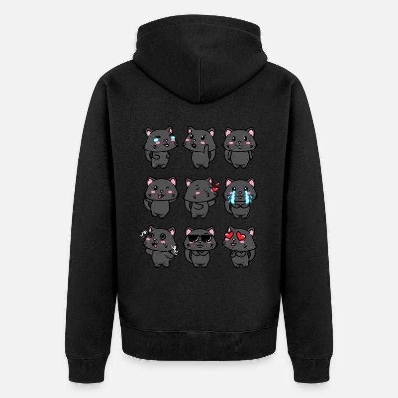 Chat noir Kawaii Emoticons Aestheti - Veste à capuche bio Premium Unisexe - noir