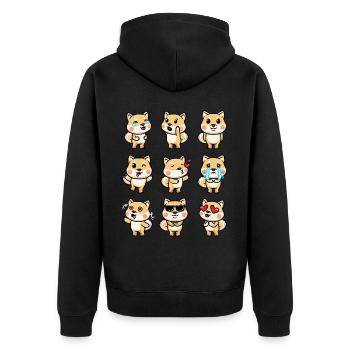Shiba Hund Emoticon - Unisex Premium Bio Zip Hoodie - Schwarz - Hinten - Nico (187cm)
