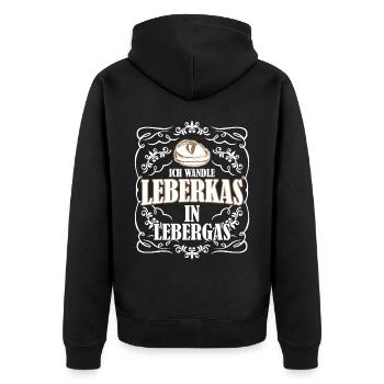 Leberkäse Gas aus Leberkas - Unisex Premium Bio Zip Hoodie - Schwarz - Hinten - Nico (187cm)