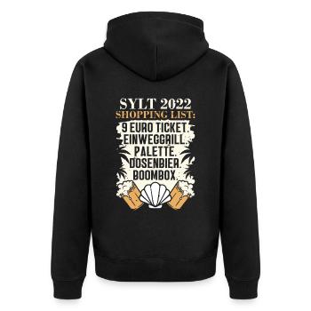 9€ tIcket einweggrill palette dosenBier mit - Unisex Premium Bio Zip Hoodie - Schwarz - Hinten - Nico (187cm)