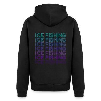 Eisfischen Fischer Retro - Unisex Premium Bio Zip Hoodie - Schwarz - Hinten - Nico (187cm)