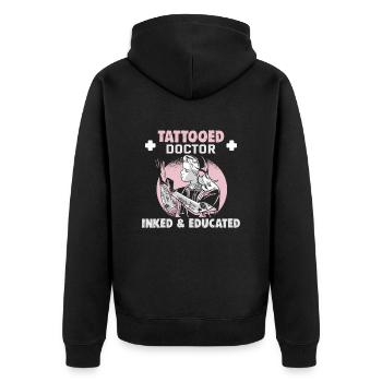 Doktor Medizin Tattooed Doctor Inked & Educated - Unisex Premium Bio Zip Hoodie - Schwarz - Hinten - Nico (187cm)