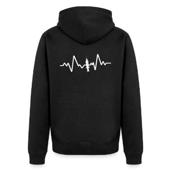 Weisses Spritzen Motiv - Unisex Premium Bio Zip Hoodie - Schwarz - Hinten - Nico (187cm)