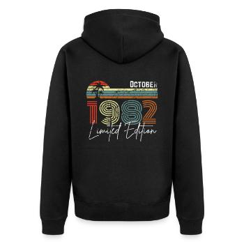 40 ans Octobre 1982 Vintage Édition Limitée - Veste à capuche bio Premium Unisexe - noir - Dos - Nico (187cm)