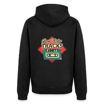 Grands titres rétro 1987 Cassette Vintage - Veste à capuche bio Premium Unisexe - noir - Dos - Nico (187cm)