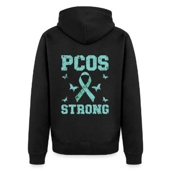 PCOS Starkes polyzystisches Ovarialsyndrom Krieger - Unisex Premium Bio Zip Hoodie - Schwarz - Hinten - Nico (187cm)