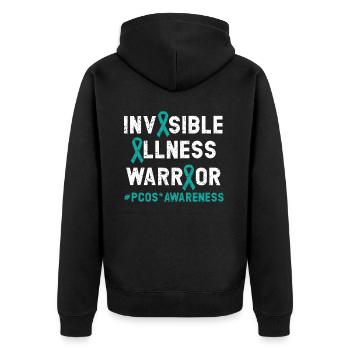 Invisible Illness Warrior PCOS Monat des Bewusstseins - Unisex Premium Bio Zip Hoodie - Schwarz - Hinten - Nico (187cm)