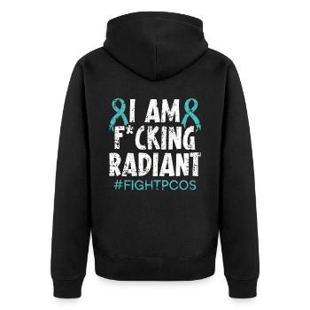 Ich bin Radiant Polycystic Ovary Syndrome Warrior - Unisex Premium Bio Zip Hoodie - Schwarz - Hinten - Nico (187cm)