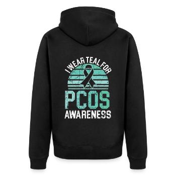 Teal für PCOS Bewusstsein Polyzystisches Ovarialsyndrom - Unisex Premium Bio Zip Hoodie - Schwarz - Hinten - Nico (187cm)