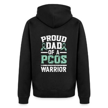 Vater eines PCOS Warrior Polyzystischen Ovarialsyndroms - Unisex Premium Bio Zip Hoodie - Schwarz - Hinten - Nico (187cm)