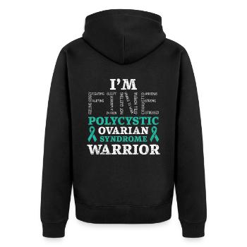 Ich bin fein Polyzystisches Ovarialsyndrom Krieger PCOS - Unisex Premium Bio Zip Hoodie - Schwarz - Hinten - Nico (187cm)