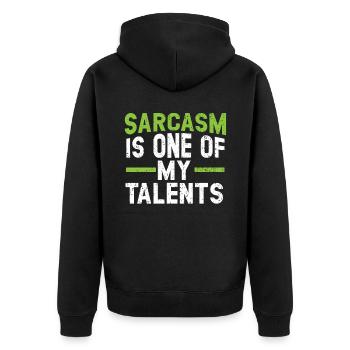 Sarkasmus ist einer meiner Talente Witze Humor Sarkastisch - Unisex Premium Bio Zip Hoodie - Schwarz - Hinten - Nico (187cm)