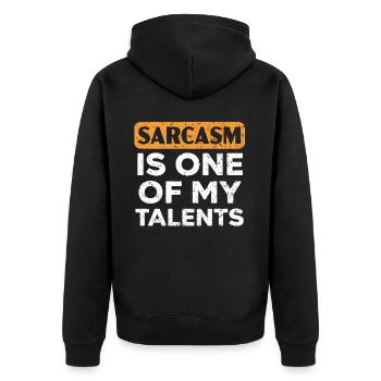 Sarkasmus ist einer meiner Talente Witze Humor Sarkastisch - Unisex Premium Bio Zip Hoodie - Schwarz - Hinten - Nico (187cm)