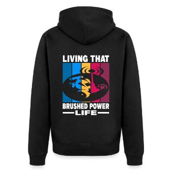 Living That Brushed Power Life - Unisex Premium Bio Zip Hoodie - Schwarz - Hinten - Nico (187cm)