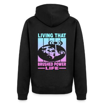Living That Brushed Power Life - Unisex Premium Bio Zip Hoodie - Schwarz - Hinten - Nico (187cm)