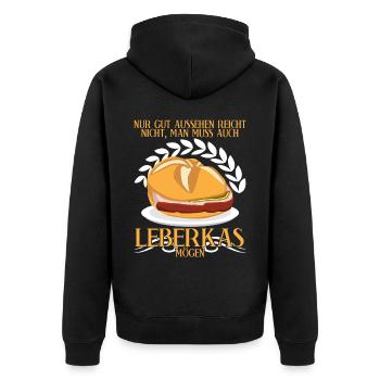 Leberkäse Spruch Fleischkas Leberkas - Unisex Premium Bio Zip Hoodie - Schwarz - Hinten - Nico (187cm)