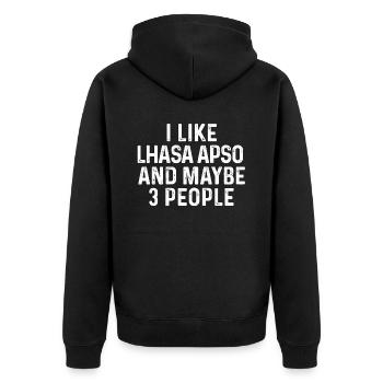 Ich mag Lhasa Apso und vielleicht 3 Personen Hundeliebhaber - Unisex Premium Bio Zip Hoodie - Schwarz - Hinten - Nico (187cm)