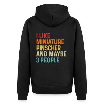 Ich mag Miniatur-Pinscher und vielleicht 3 Personen Hund - Unisex Premium Bio Zip Hoodie - Schwarz - Hinten - Nico (187cm)