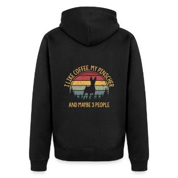 I like coffee my Pinscher and maybe 3 people - Unisex Premium Organic Zip Hoodie - black - Back - Nico (187cm)