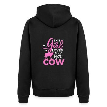 Cow - Unisex Premium Organic Zip Hoodie - black - Back - Nico (187cm)