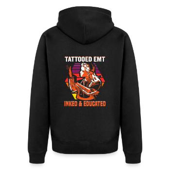 Tattooed EMT Inked & Educated Krankenschwester - Unisex Premium Bio Zip Hoodie - Schwarz - Hinten - Nico (187cm)