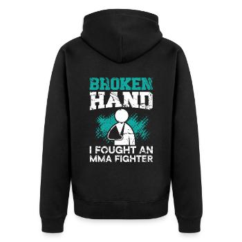 Gebrochene Hand Ich kämpfte gegen eine MMA-Kämpfer Verletzung Reha - Unisex Premium Bio Zip Hoodie - Schwarz - Hinten - Nico (187cm)