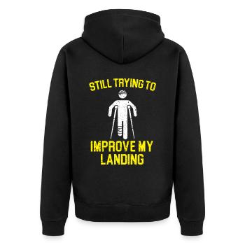 Ich versuche immer noch, mein gebrochenes Bein zu verbessern - Unisex Premium Bio Zip Hoodie - Schwarz - Hinten - Nico (187cm)