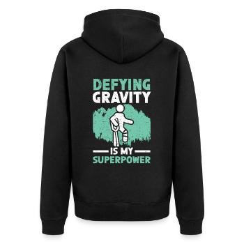 Défier la gravité est ma blessure à la jambe cassée super-pouvoir - Veste à capuche bio Premium Unisexe - noir - Dos - Nico (187cm)