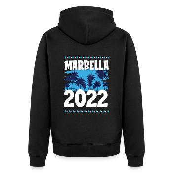 Marbella 2022 - Unisex Premium Organic Zip Hoodie - black - Back - Nico (187cm)