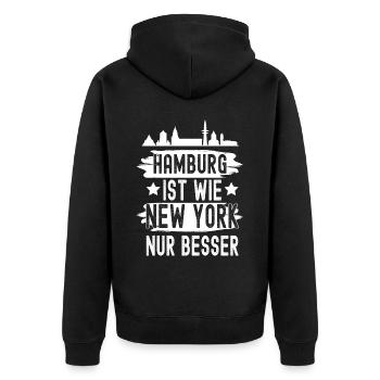 Hamburg Skyline Stadt Für Hamburger - Unisex Premium Bio Zip Hoodie - Schwarz - Hinten - Nico (187cm)