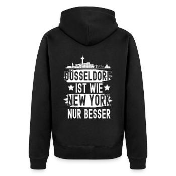 Düsseldorf Nordrhein Westfalen Rhein Skyline - Unisex Premium Bio Zip Hoodie - Schwarz - Hinten - Nico (187cm)