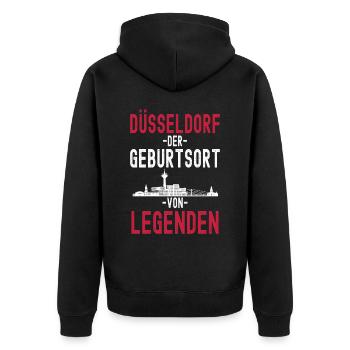 Düsseldorf Nordrhein Westfalen Rhein Skyline - Unisex Premium Bio Zip Hoodie - Schwarz - Hinten - Nico (187cm)
