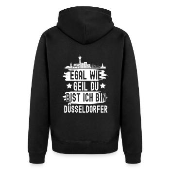 Düsseldorf Nordrhein Westfalen Rhein Skyline - Unisex Premium Bio Zip Hoodie - Schwarz - Hinten - Nico (187cm)