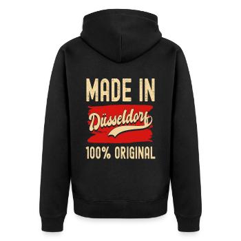 Düsseldorf Nordrhein Westfalen Rhein Skyline - Unisex Premium Bio Zip Hoodie - Schwarz - Hinten - Nico (187cm)