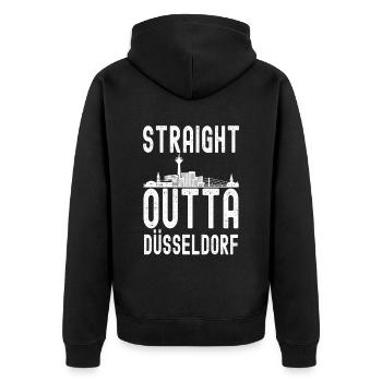 Düsseldorf Nordrhein Westfalen Rhein Skyline - Unisex Premium Bio Zip Hoodie - Schwarz - Hinten - Nico (187cm)