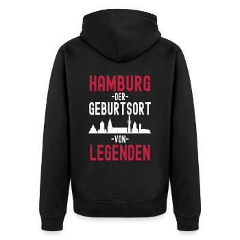 Hamburg Skyline Stadt Für Hamburger - Unisex Premium Bio Zip Hoodie - Schwarz - Hinten - Nico (187cm)