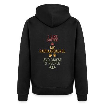 J’aime le café mon Rauhaardackel et peut-être 3 personnes - Veste à capuche bio Premium Unisexe - noir - Dos - Nico (187cm)
