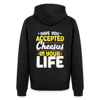 Haben Sie Cheesus in Ihrem Leben akzeptiert Cheesy - Unisex Premium Bio Zip Hoodie - Schwarz - Hinten - Nico (187cm)