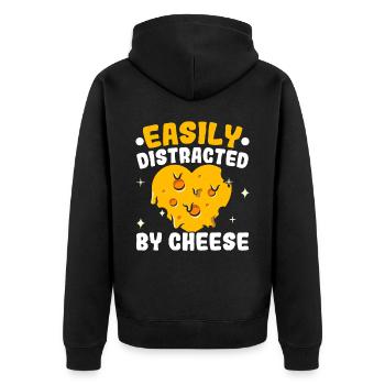 Easily distracted by cheese cheese lovers - Unisex Premium Organic Zip Hoodie - black - Back - Nico (187cm)