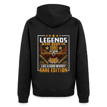 Legenden Wurden 1980 Geboren, Gealtert Wie Whisky - Unisex Premium Bio Zip Hoodie - Schwarz - Hinten - Nico (187cm)